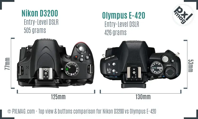 Nikon D3200 vs Olympus E-420 top view buttons comparison