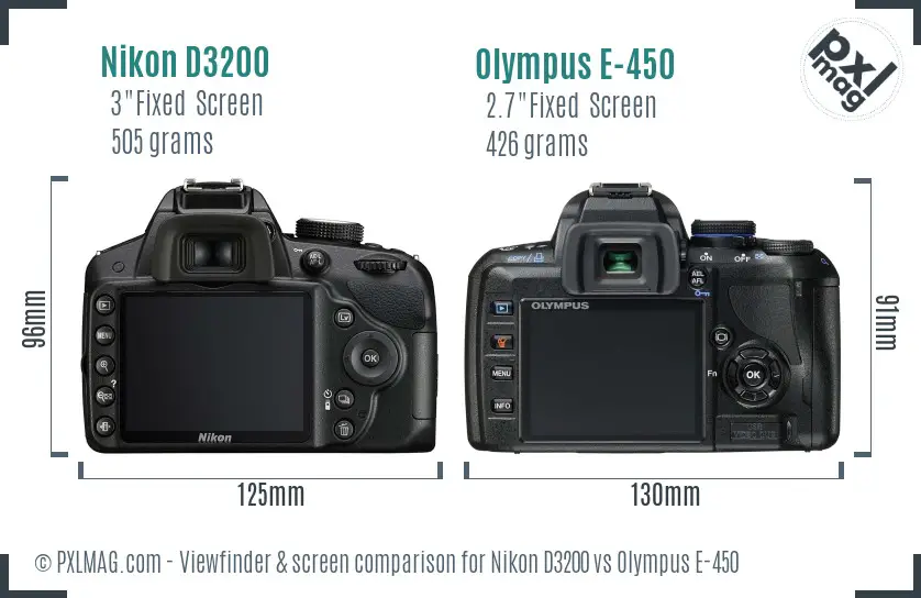 Nikon D3200 vs Olympus E-450 Screen and Viewfinder comparison