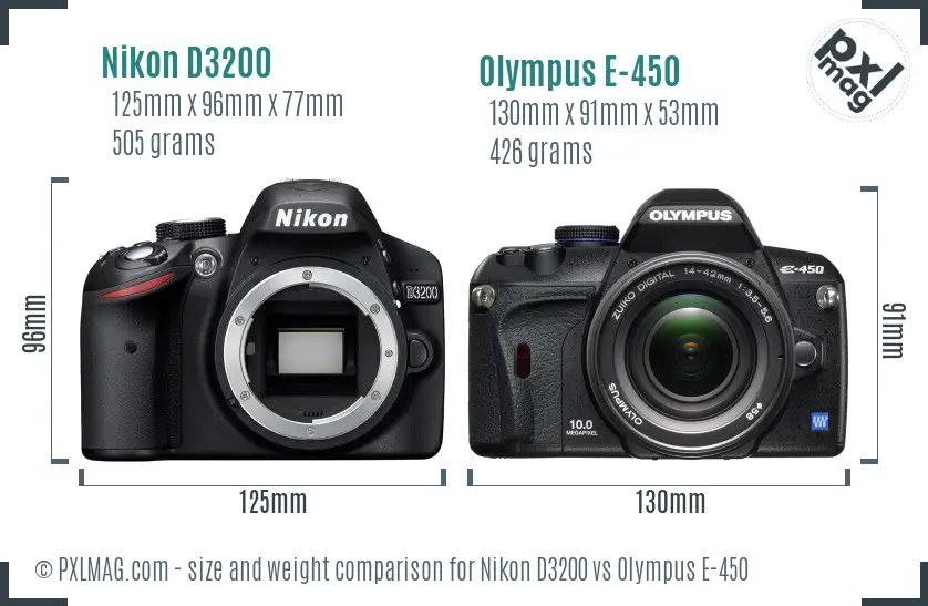 Nikon D3200 vs Olympus E-450 size comparison