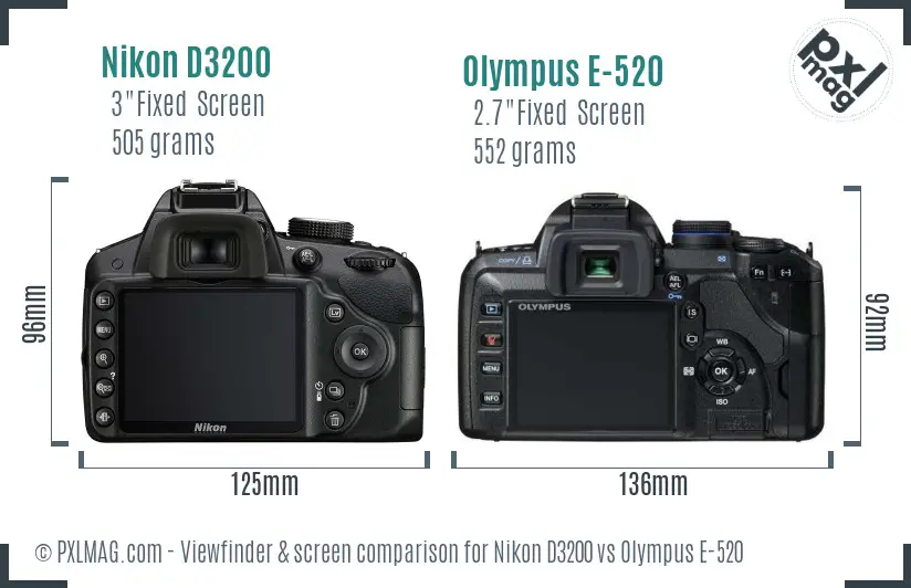 Nikon D3200 vs Olympus E-520 Screen and Viewfinder comparison
