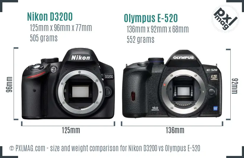 Nikon D3200 vs Olympus E-520 size comparison