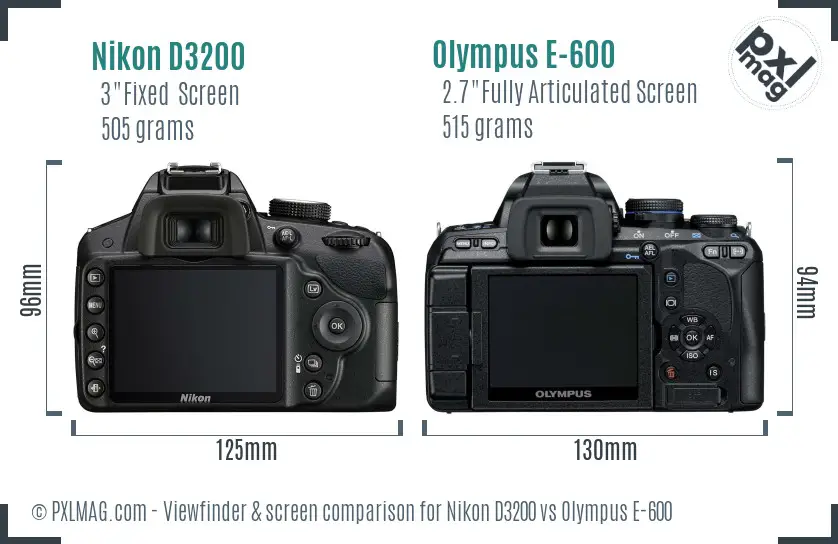 Nikon D3200 vs Olympus E-600 Screen and Viewfinder comparison
