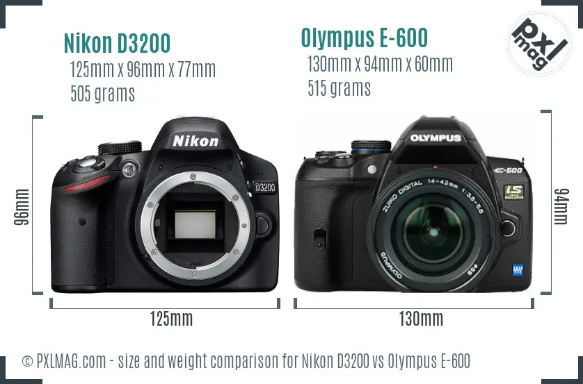 Nikon D3200 vs Olympus E-600 size comparison