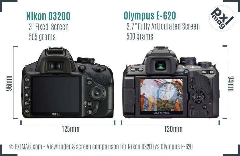 Nikon D3200 vs Olympus E-620 Screen and Viewfinder comparison