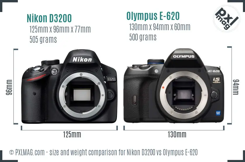 Nikon D3200 vs Olympus E-620 size comparison
