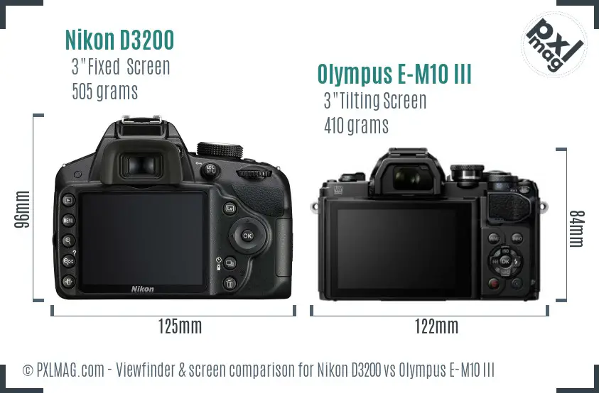 Nikon D3200 vs Olympus E-M10 III Screen and Viewfinder comparison