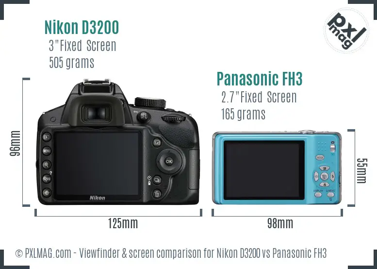 Nikon D3200 vs Panasonic FH3 Screen and Viewfinder comparison