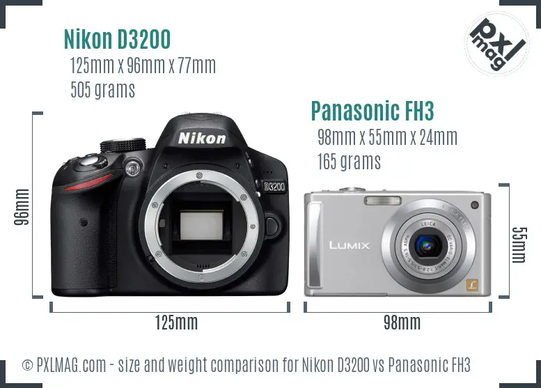 Nikon D3200 vs Panasonic FH3 size comparison