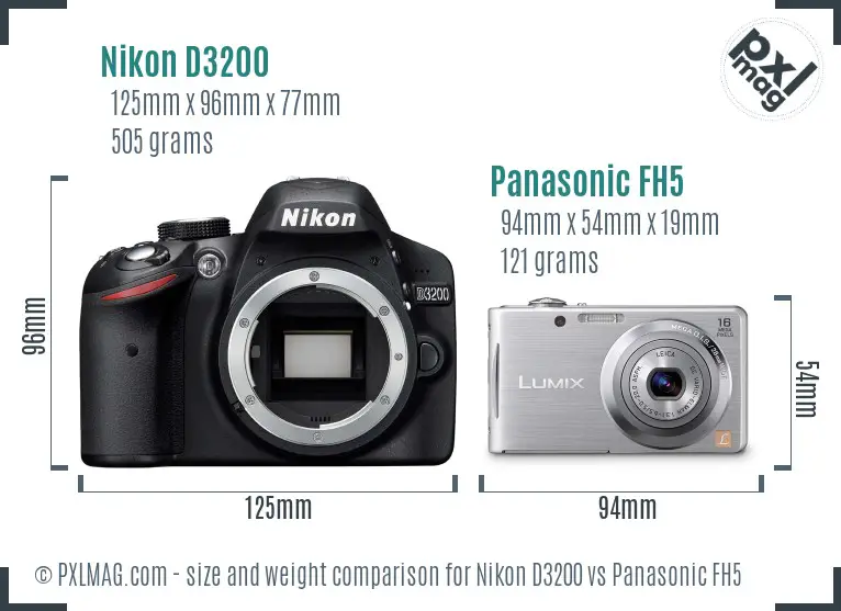 Nikon D3200 vs Panasonic FH5 size comparison