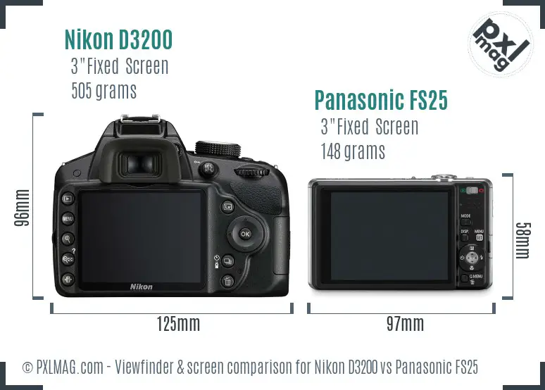 Nikon D3200 vs Panasonic FS25 Screen and Viewfinder comparison