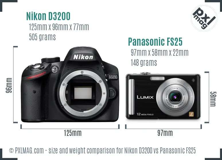 Nikon D3200 vs Panasonic FS25 size comparison