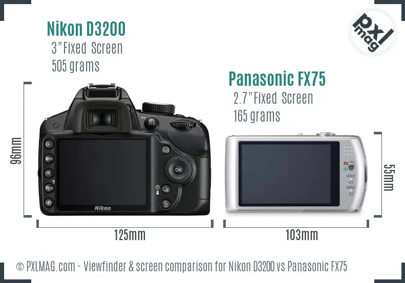 Nikon D3200 vs Panasonic FX75 Screen and Viewfinder comparison