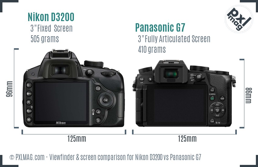 Nikon D3200 vs Panasonic G7 Screen and Viewfinder comparison
