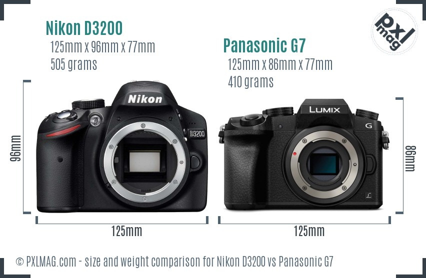 Nikon D3200 vs Panasonic G7 size comparison
