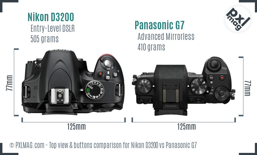 Nikon D3200 vs Panasonic G7 top view buttons comparison