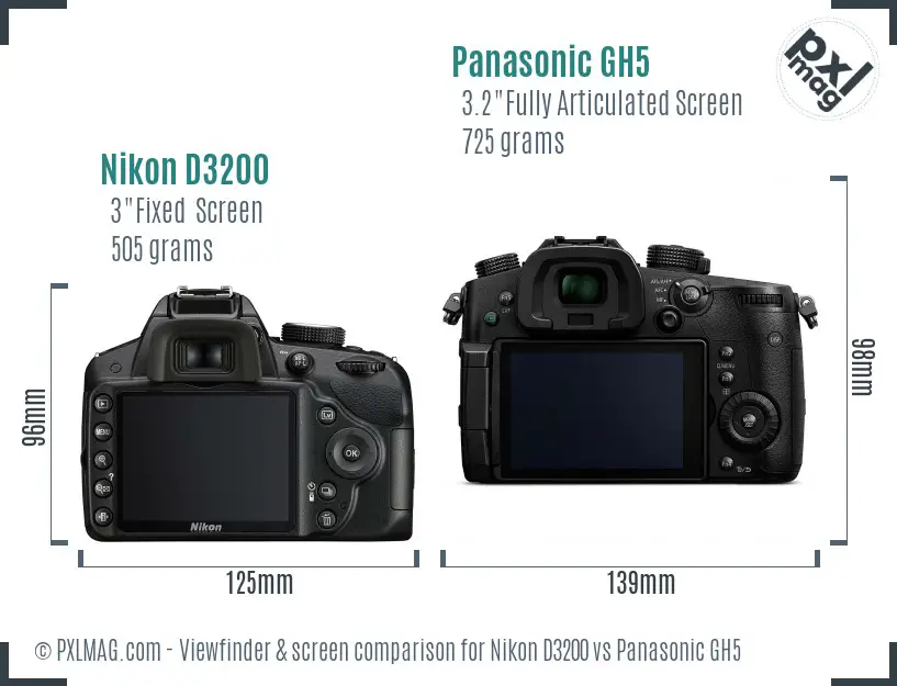 Nikon D3200 vs Panasonic GH5 Screen and Viewfinder comparison Nikon D3200 vs Panasonic GH5 Screen and Viewfinder comparison