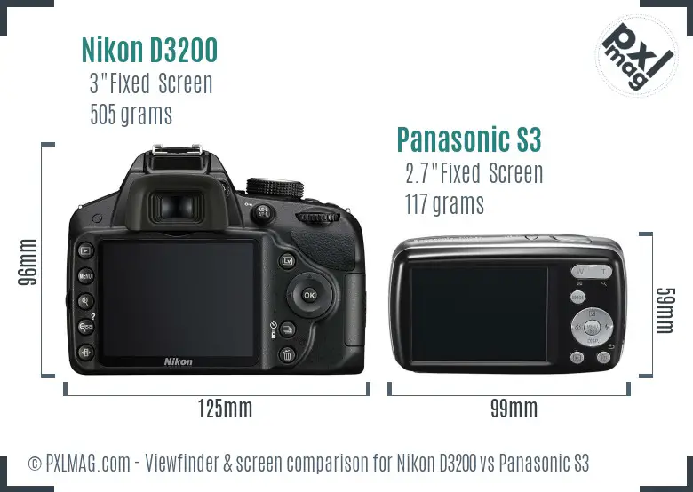 Nikon D3200 vs Panasonic S3 Screen and Viewfinder comparison