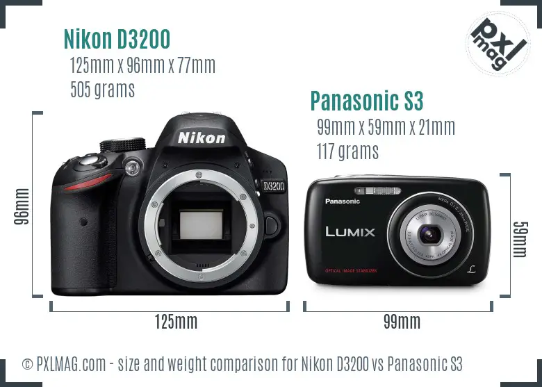 Nikon D3200 vs Panasonic S3 size comparison