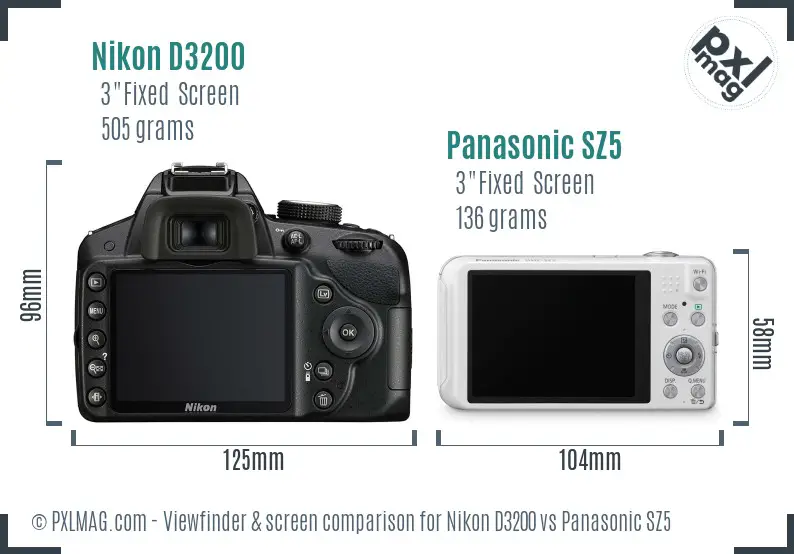Nikon D3200 vs Panasonic SZ5 Screen and Viewfinder comparison