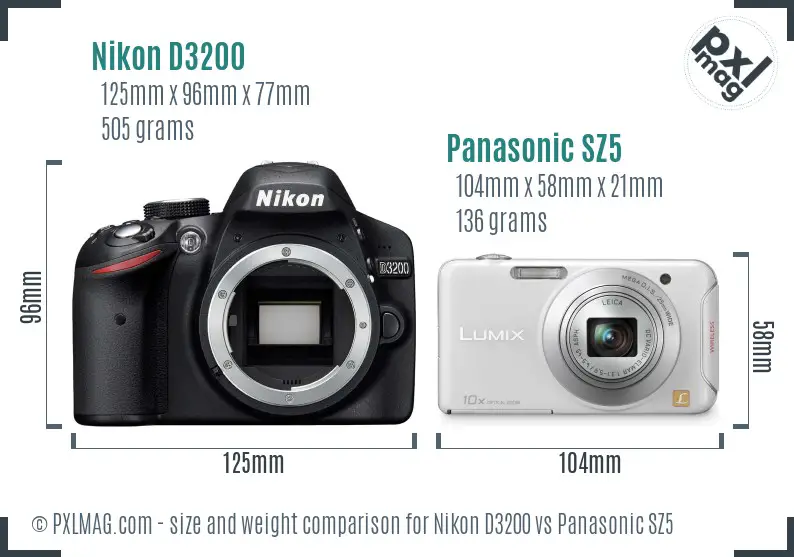 Nikon D3200 vs Panasonic SZ5 size comparison