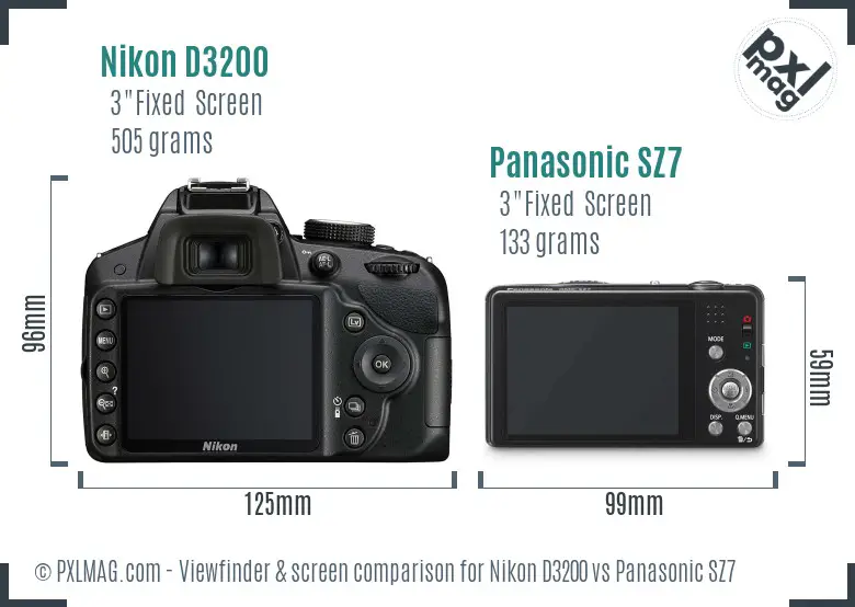 Nikon D3200 vs Panasonic SZ7 Screen and Viewfinder comparison
