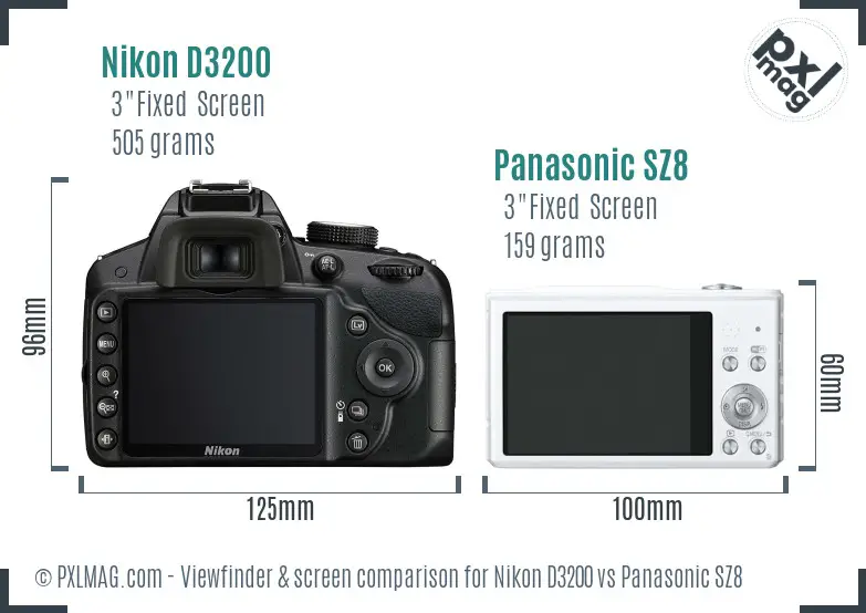 Nikon D3200 vs Panasonic SZ8 Screen and Viewfinder comparison