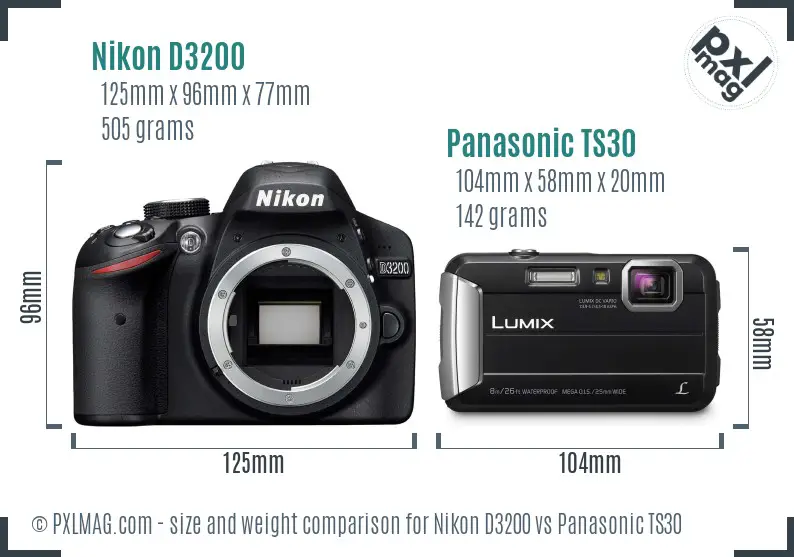 Nikon D3200 vs Panasonic TS30 size comparison
