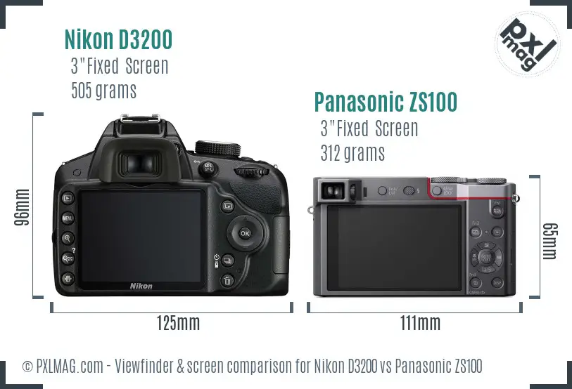 Nikon D3200 vs Panasonic ZS100 Screen and Viewfinder comparison