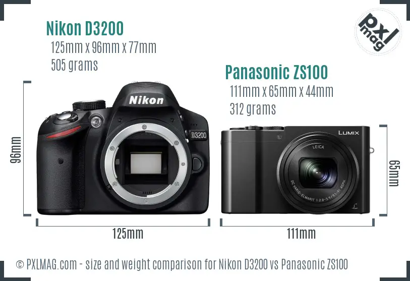 Nikon D3200 vs Panasonic ZS100 size comparison