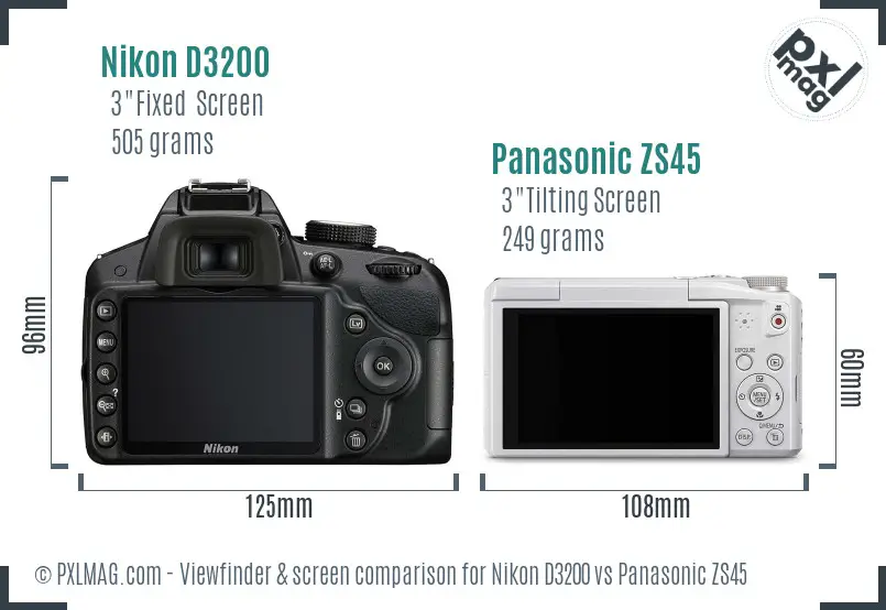 Nikon D3200 vs Panasonic ZS45 Screen and Viewfinder comparison