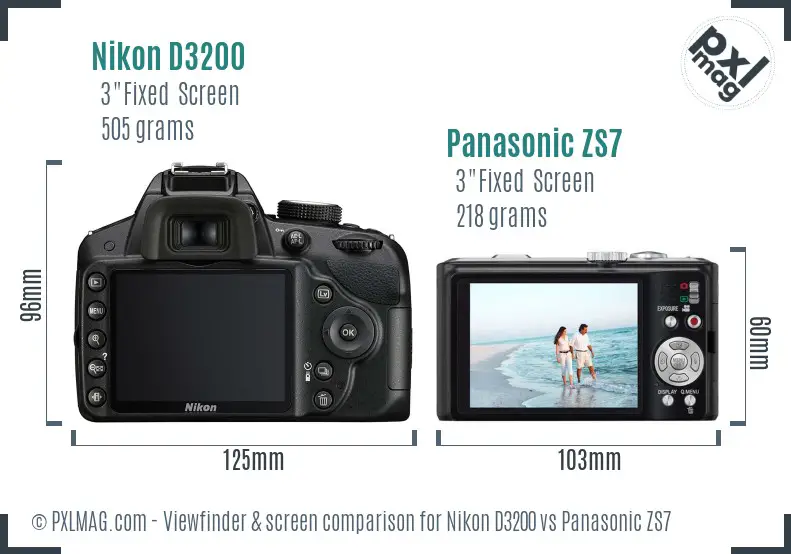 Nikon D3200 vs Panasonic ZS7 Screen and Viewfinder comparison