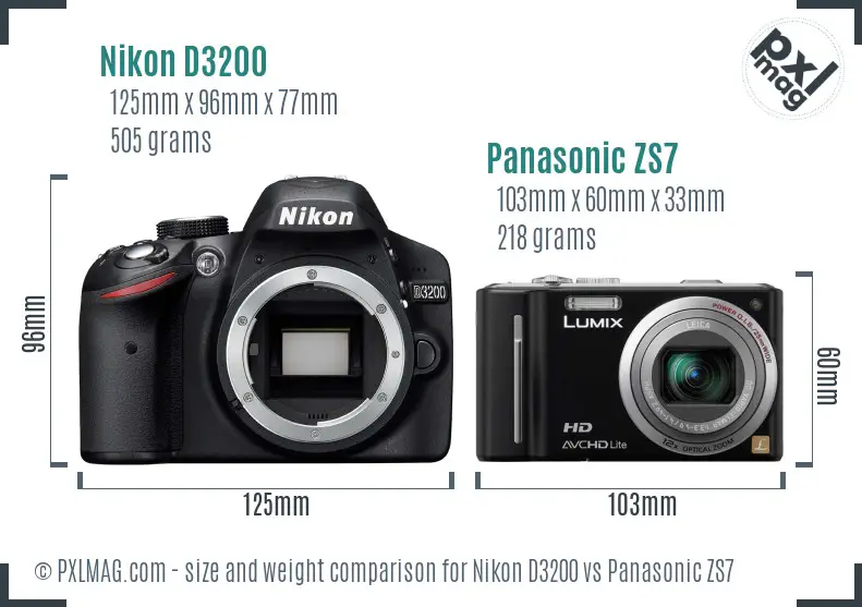 Nikon D3200 vs Panasonic ZS7 size comparison