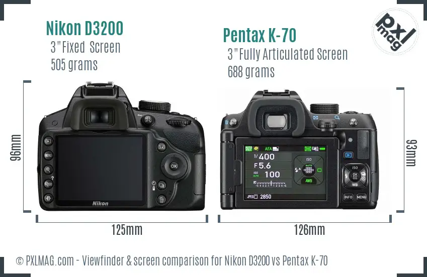 Nikon D3200 vs Pentax K-70 Screen and Viewfinder comparison