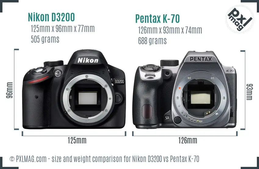 Nikon D3200 vs Pentax K-70 size comparison
