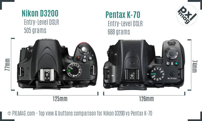 Nikon D3200 vs Pentax K-70 top view buttons comparison