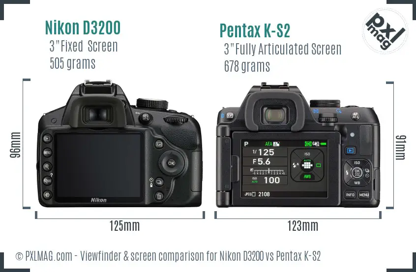 Nikon D3200 vs Pentax K-S2 Screen and Viewfinder comparison