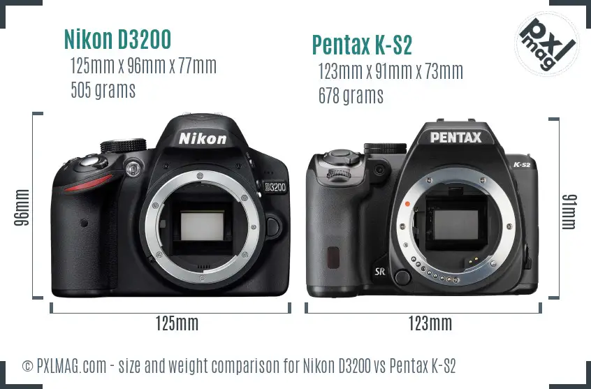 Nikon D3200 vs Pentax K-S2 size comparison