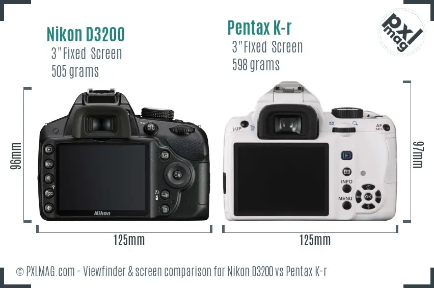 Nikon D3200 vs Pentax K-r Screen and Viewfinder comparison
