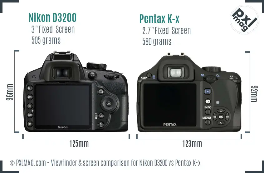 Nikon D3200 vs Pentax K-x Screen and Viewfinder comparison