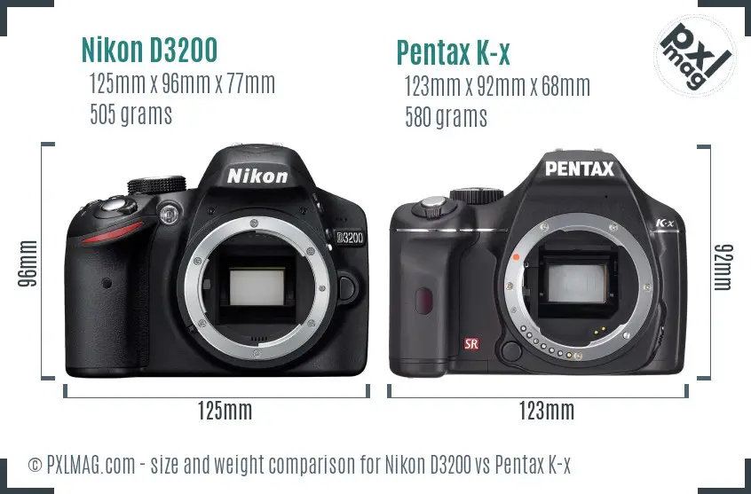Nikon D3200 vs Pentax K-x size comparison
