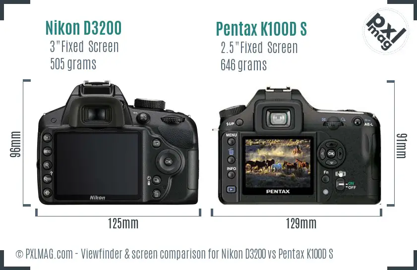 Nikon D3200 vs Pentax K100D S Screen and Viewfinder comparison