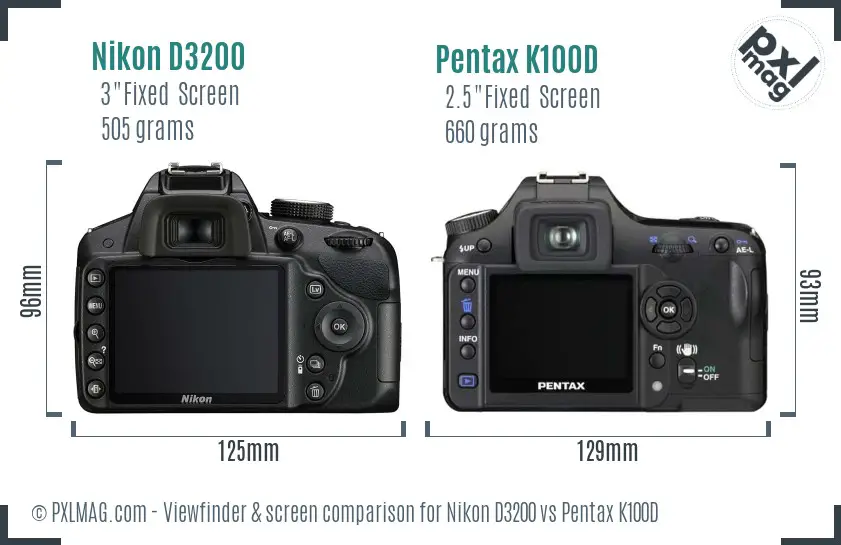 Nikon D3200 vs Pentax K100D Screen and Viewfinder comparison