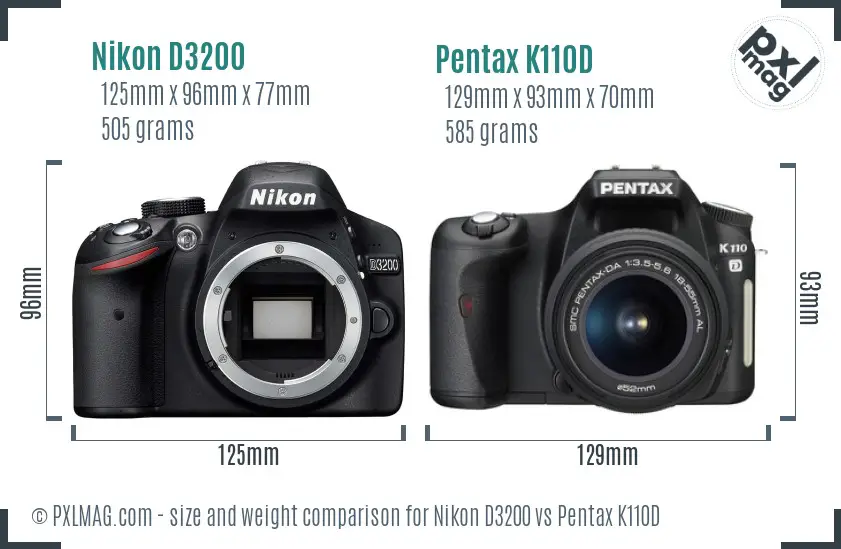 Nikon D3200 vs Pentax K110D size comparison