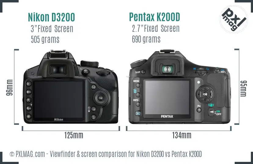 Nikon D3200 vs Pentax K200D Screen and Viewfinder comparison