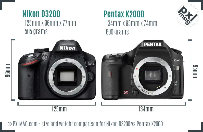 Nikon D3200 vs Pentax K200D size comparison