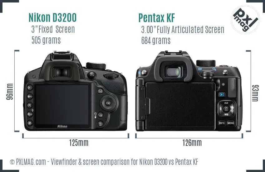 Nikon D3200 vs Pentax KF Screen and Viewfinder comparison