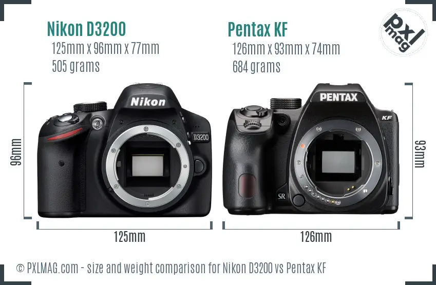 Nikon D3200 vs Pentax KF size comparison