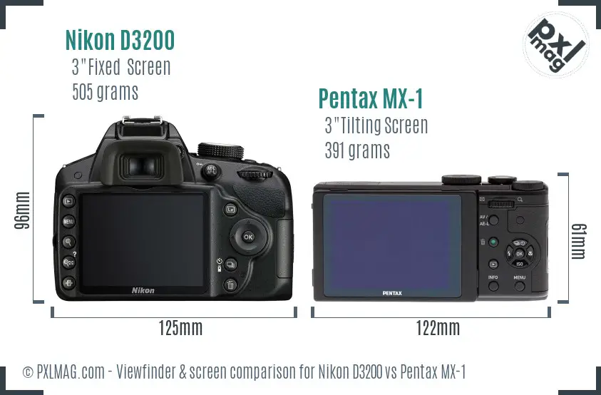 Nikon D3200 vs Pentax MX-1 Screen and Viewfinder comparison