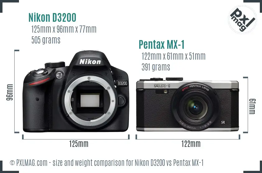 Nikon D3200 vs Pentax MX-1 size comparison