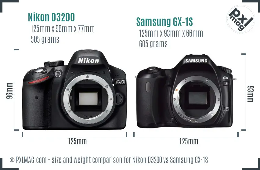 Nikon D3200 vs Samsung GX-1S size comparison